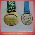 Pewter ribbon medals with laser logo and soft enamel color
